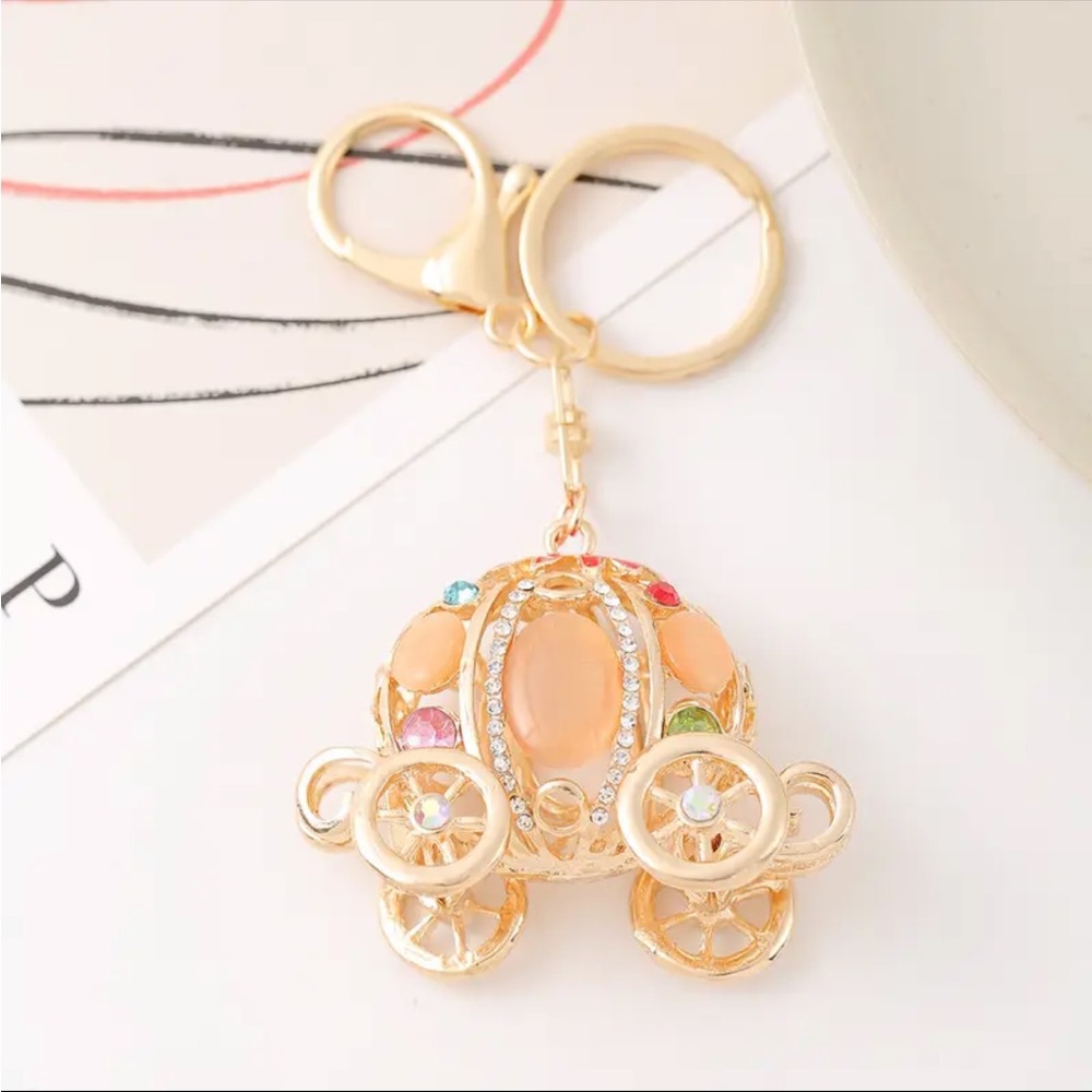 Orange Pumpkin Carriage Keychain Fairytale Bag Charm 🧡